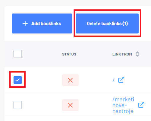 Delete backlinks - button