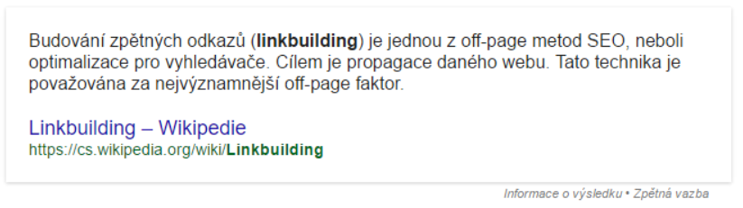 featured snippet ukážka link building