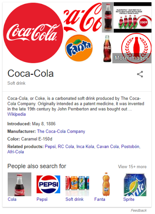 Knowledge panel Coca Cola