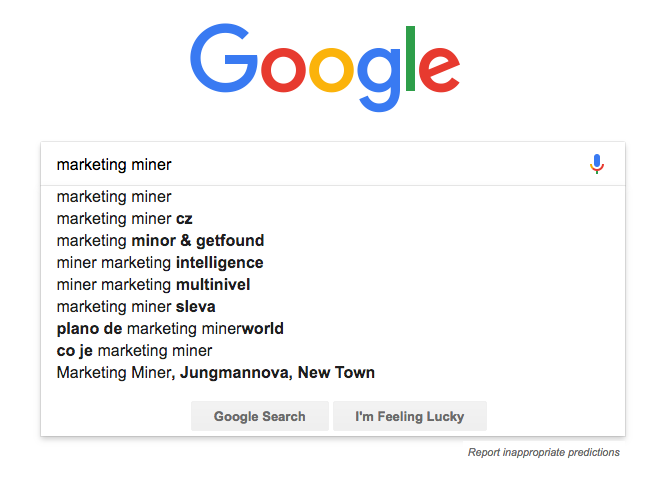 marketing miner google našeptávač dotazů
