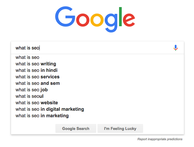 Search engines autocomplete example