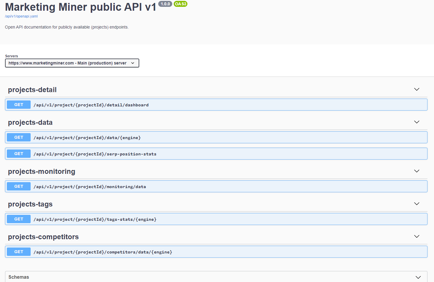 Mine Api Projektové API - Marketing Miner Knowledge Base