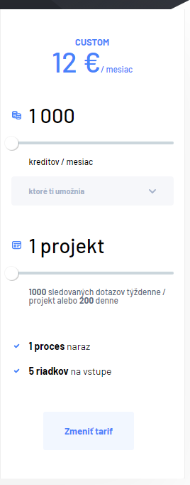 Custom tarif pre 1 projekt za 12 €