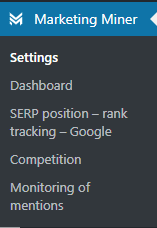 WordPress Marketing Miner plugin menu