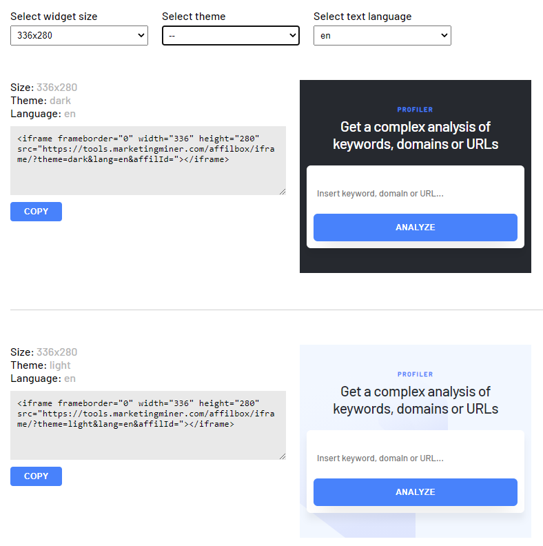 Program partnerski Marketing Miner Widgety Iframe