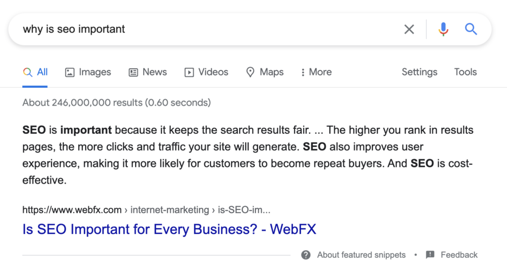 Featured snippet example