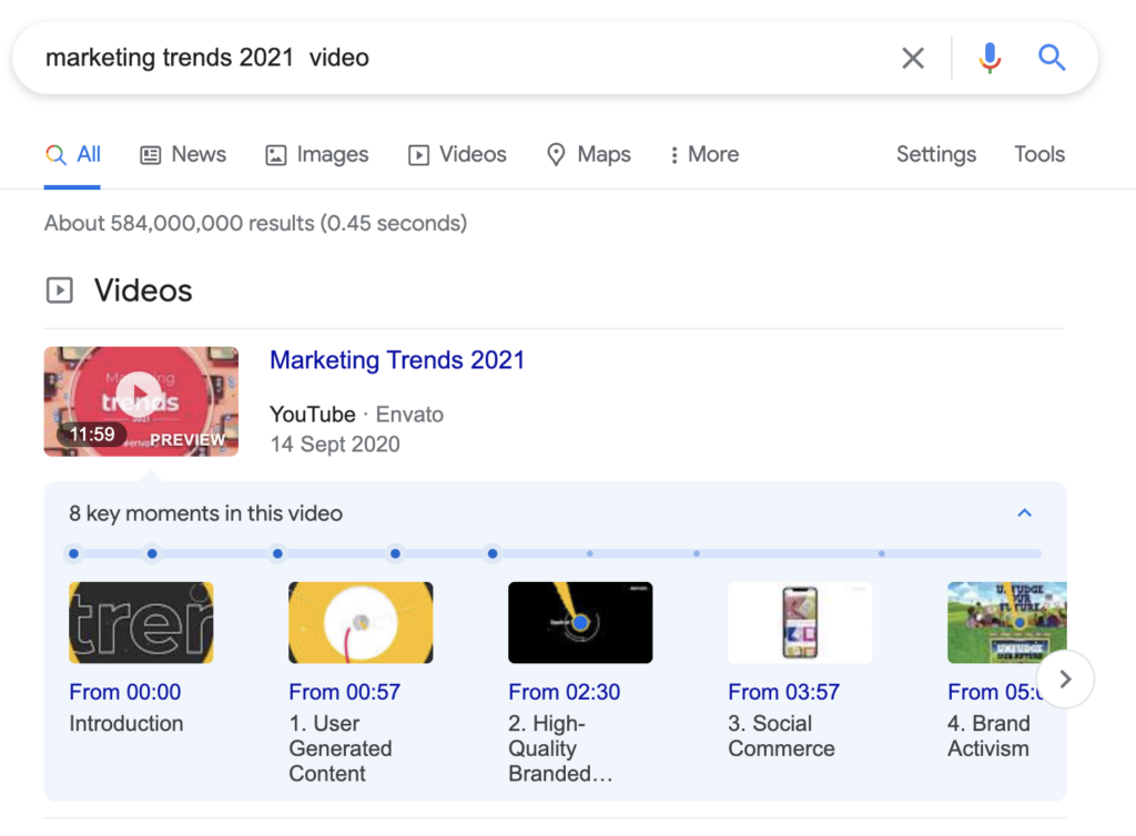 Video featured snippet example