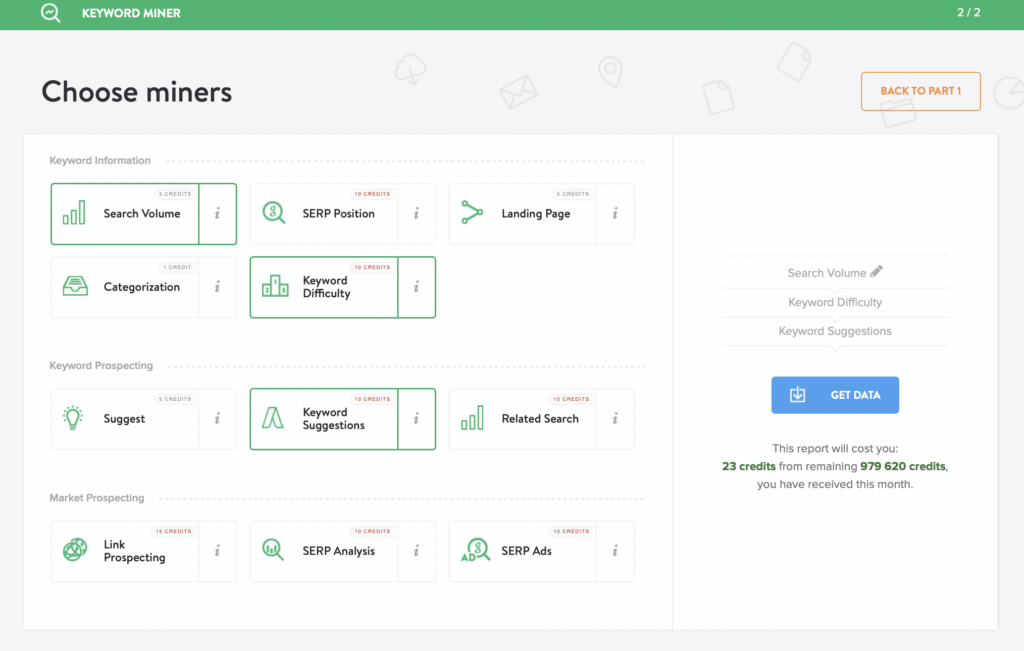 Keyword features in the Report section